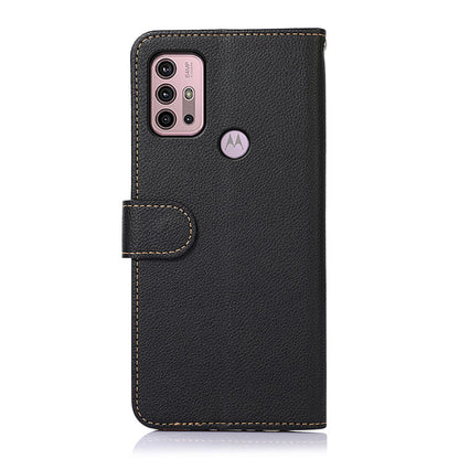 KHAZNEH RFID Blocking Anti-theft Swiping Design Litchi Skin Leather Phone Shell Case with Wallet for Motorola Moto G10/G30/G20