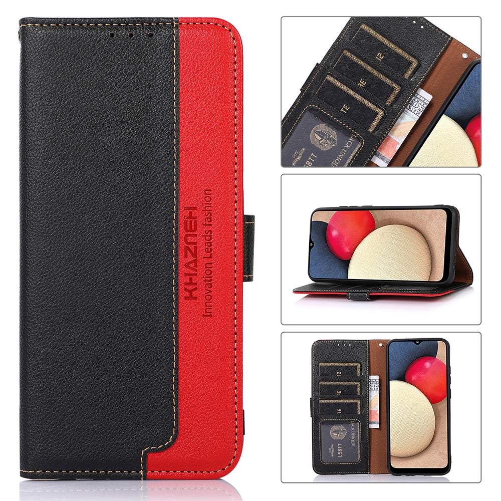 KHAZNEH RFID Blocking Anti-theft Swiping Design Litchi Skin Leather Phone Shell Case with Wallet for Motorola Moto G10/G30/G20