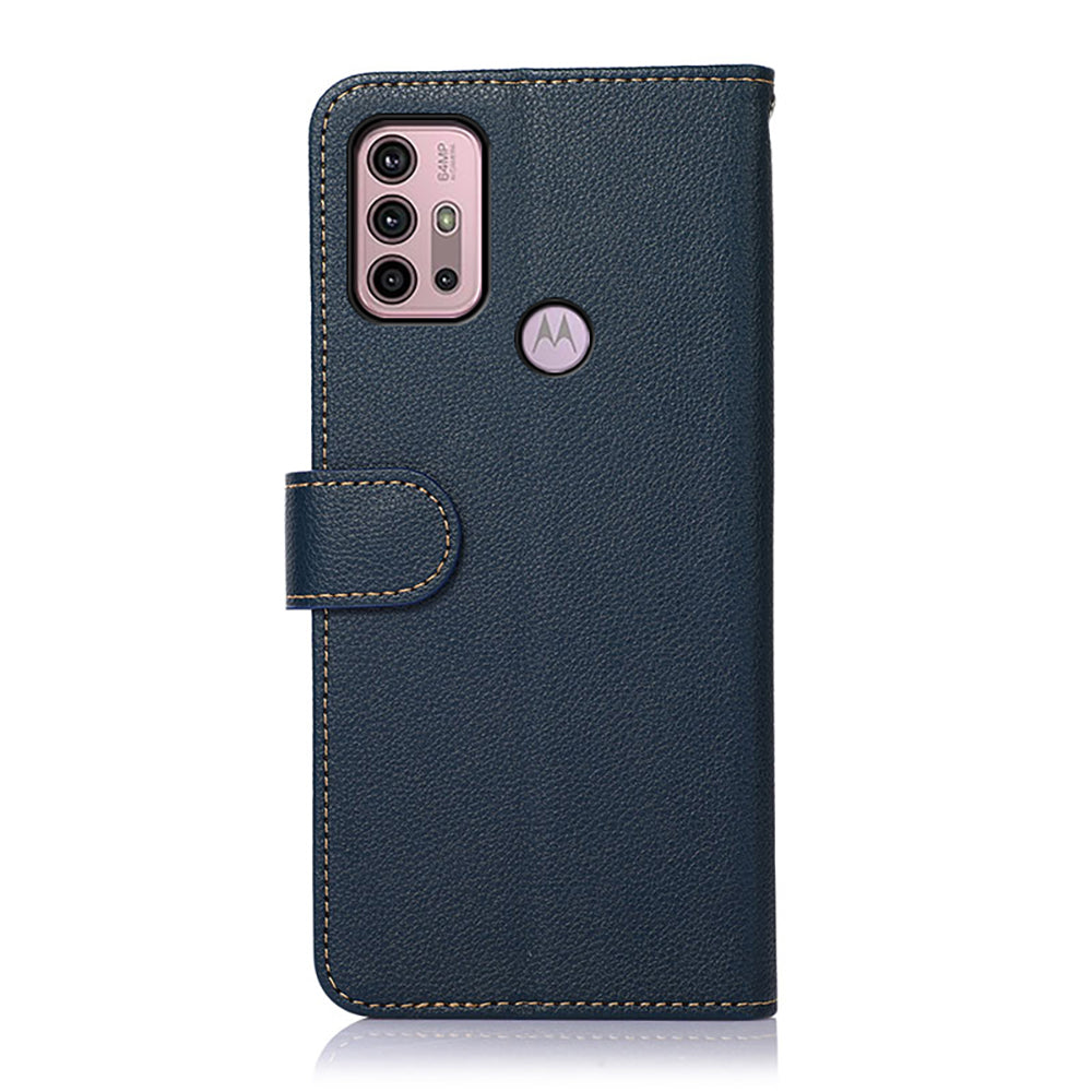 KHAZNEH RFID Blocking Anti-theft Swiping Design Litchi Skin Leather Phone Shell Case with Wallet for Motorola Moto G10/G30/G20