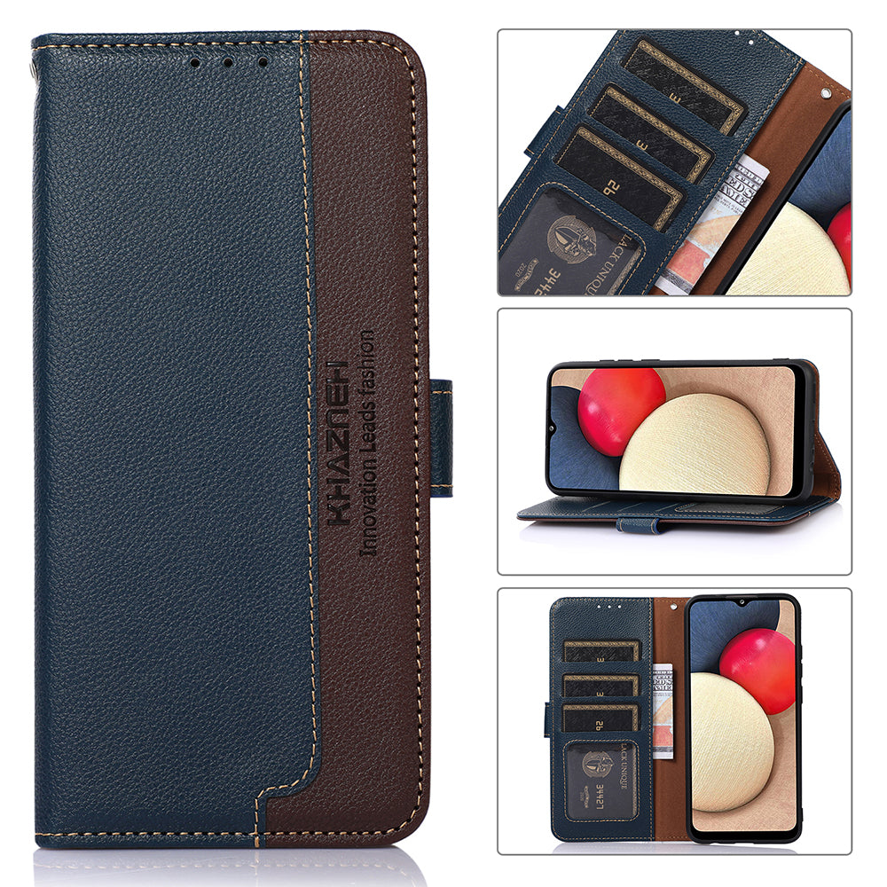 KHAZNEH RFID Blocking Anti-theft Swiping Design Litchi Skin Leather Phone Shell Case with Wallet for Motorola Moto G10/G30/G20