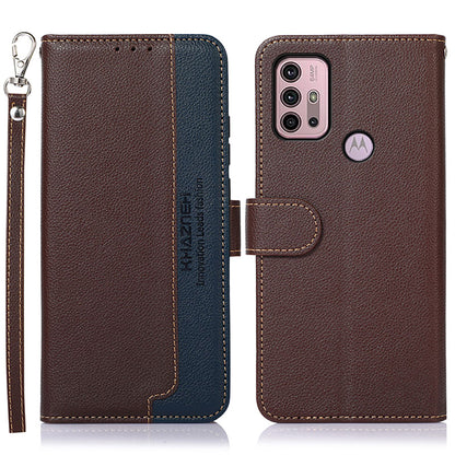 KHAZNEH RFID Blocking Anti-theft Swiping Design Litchi Skin Leather Phone Shell Case with Wallet for Motorola Moto G10/G30/G20