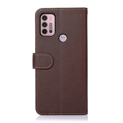 KHAZNEH RFID Blocking Anti-theft Swiping Design Litchi Skin Leather Phone Shell Case with Wallet for Motorola Moto G10/G30/G20