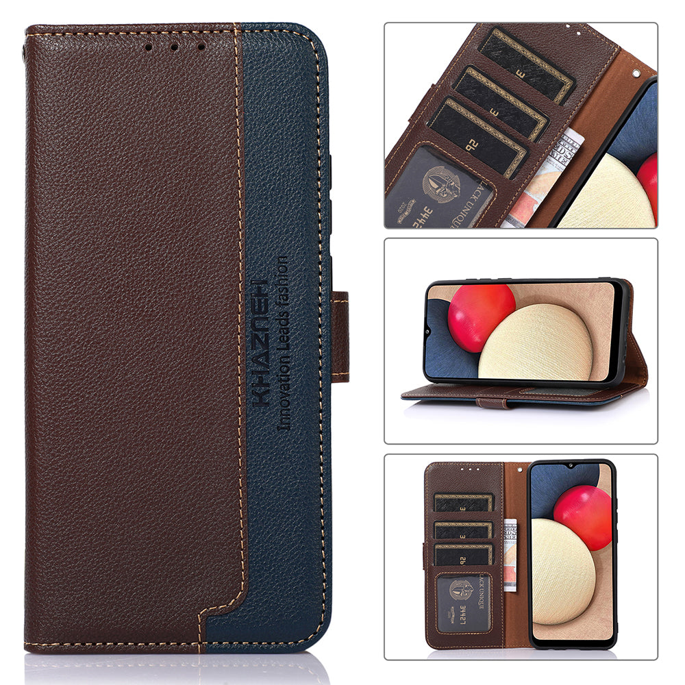 KHAZNEH RFID Blocking Anti-theft Swiping Design Litchi Skin Leather Phone Shell Case with Wallet for Motorola Moto G10/G30/G20