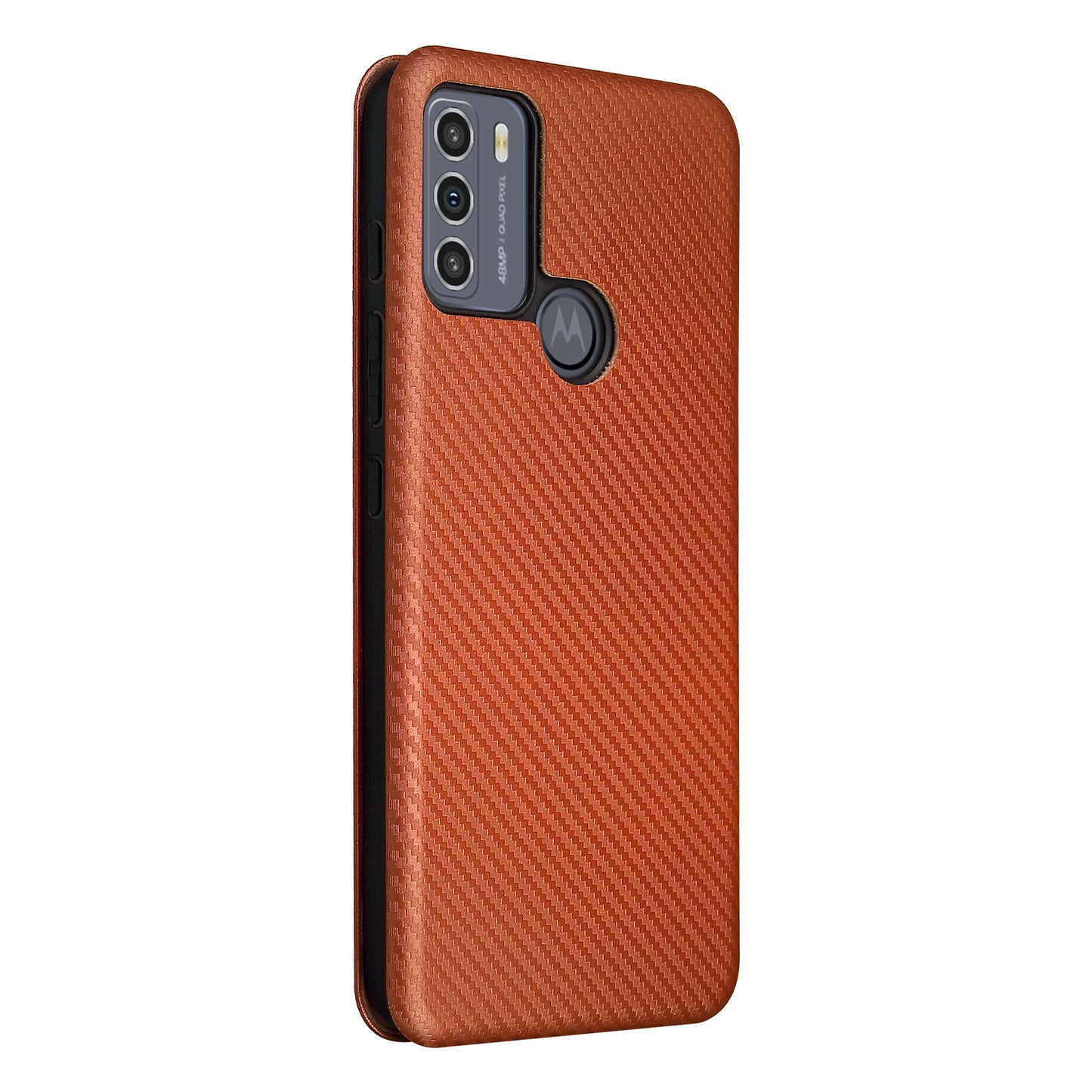 Auto-absorbed Carbon Fiber Texture Shock-proof Leather Case with Card Holder and Ring Strap for Motorola Moto G50