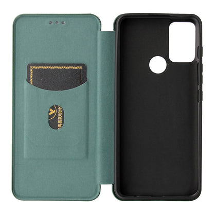 Auto-absorbed Carbon Fiber Texture Shock-proof Leather Case with Card Holder and Ring Strap for Motorola Moto G50