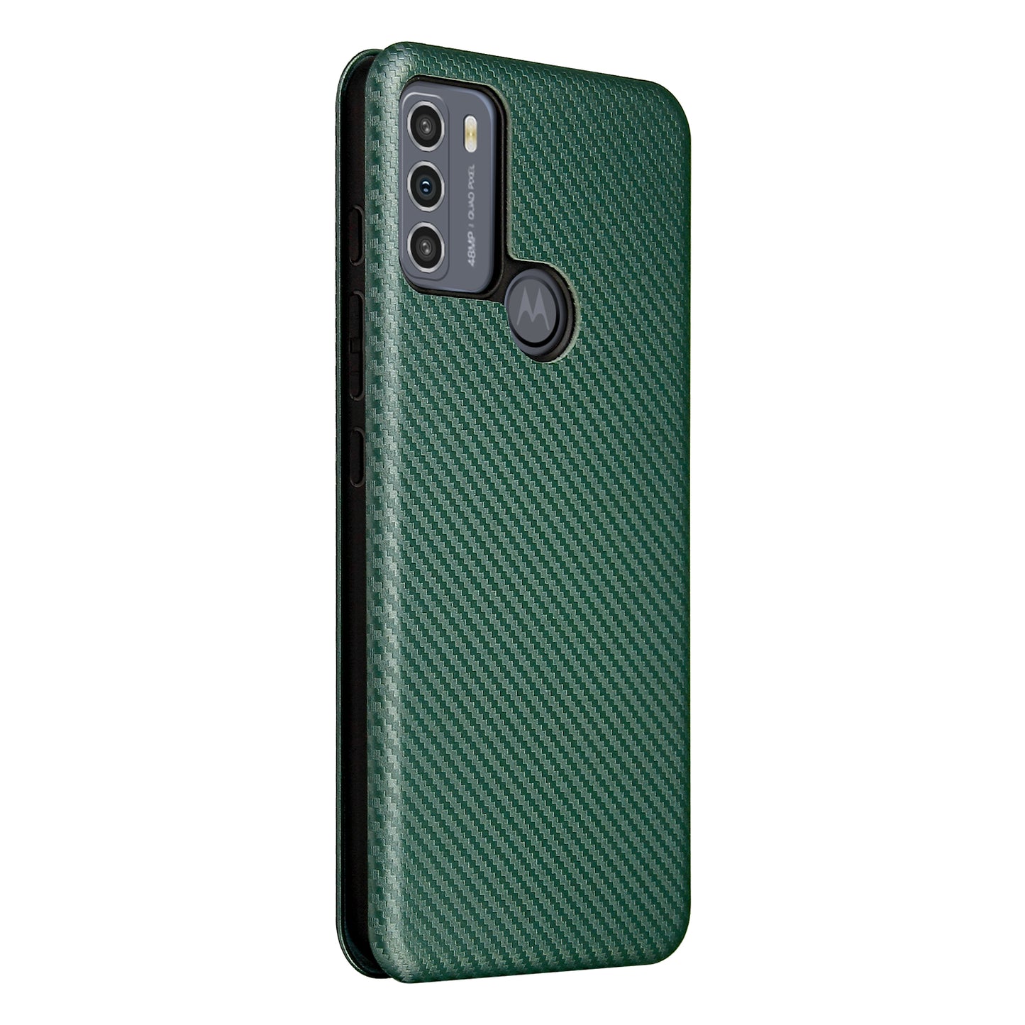 Auto-absorbed Carbon Fiber Texture Shock-proof Leather Case with Card Holder and Ring Strap for Motorola Moto G50