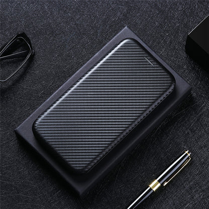 Auto-absorbed Carbon Fiber Texture Shock-proof Leather Case with Card Holder and Ring Strap for Motorola Moto G50