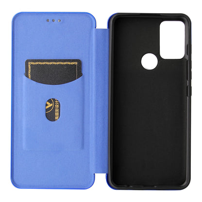 Auto-absorbed Carbon Fiber Texture Shock-proof Leather Case with Card Holder and Ring Strap for Motorola Moto G50