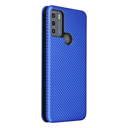 Auto-absorbed Carbon Fiber Texture Shock-proof Leather Case with Card Holder and Ring Strap for Motorola Moto G50