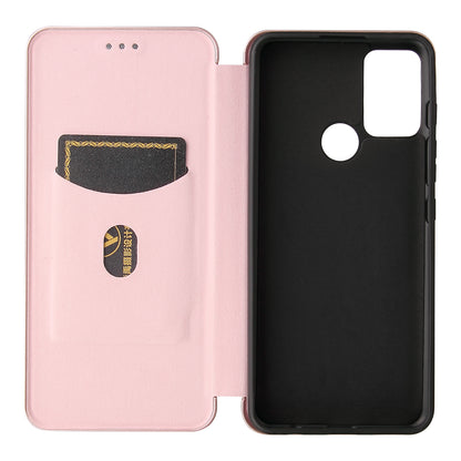 Auto-absorbed Carbon Fiber Texture Shock-proof Leather Case with Card Holder and Ring Strap for Motorola Moto G50