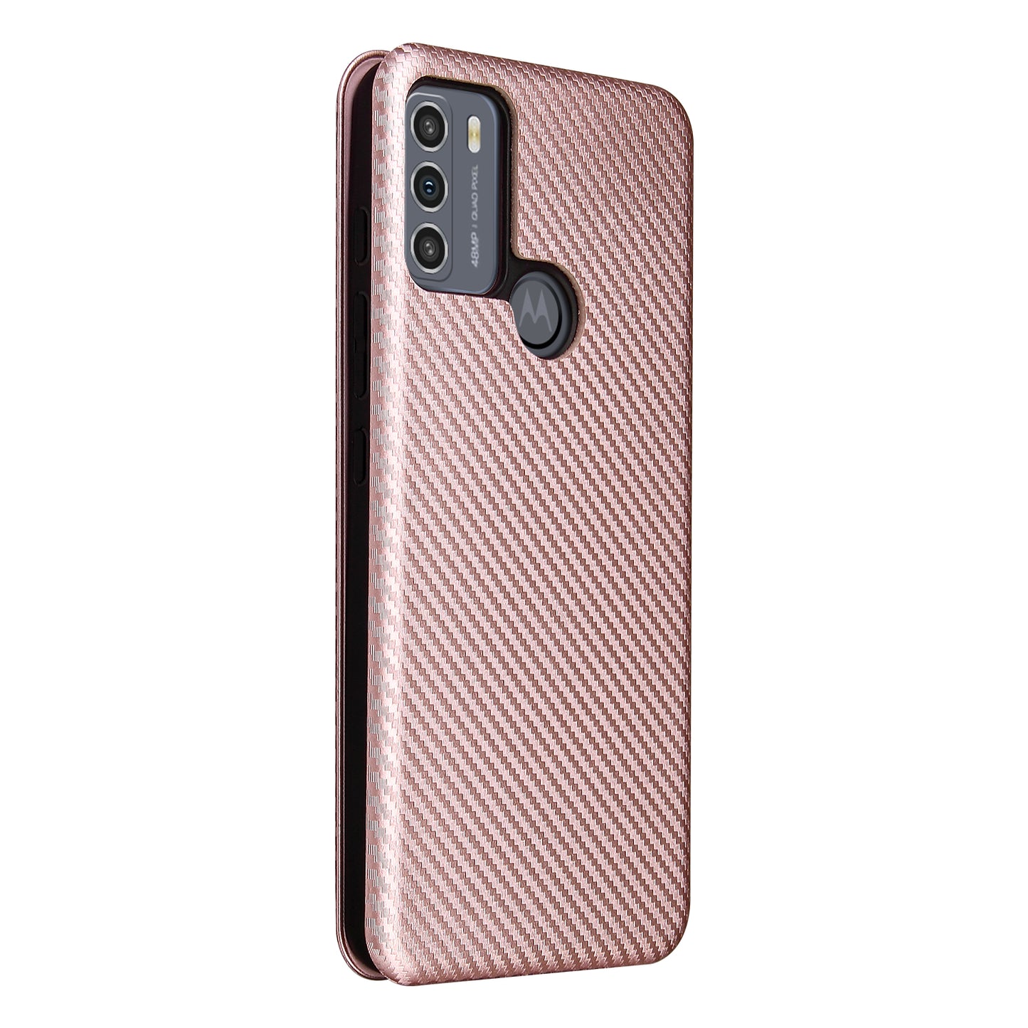 Auto-absorbed Carbon Fiber Texture Shock-proof Leather Case with Card Holder and Ring Strap for Motorola Moto G50