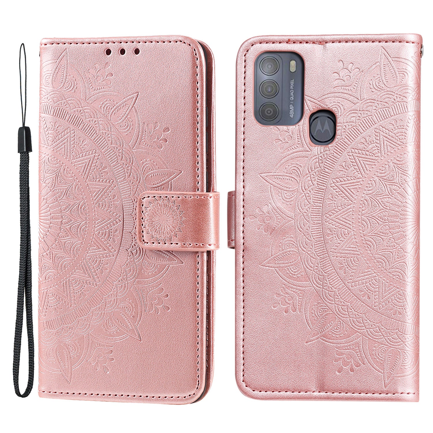 Imprinted Mandala Flower Wallet Leather Case for Motorola Moto G50