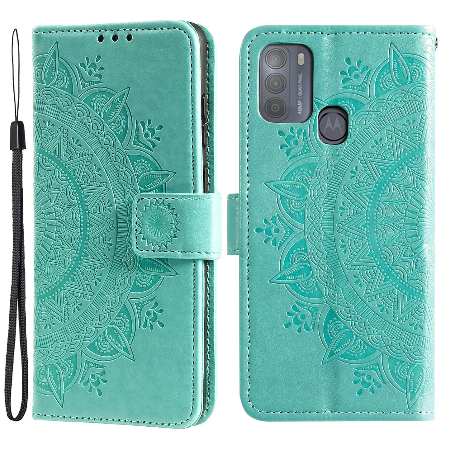 Imprinted Mandala Flower Wallet Leather Case for Motorola Moto G50