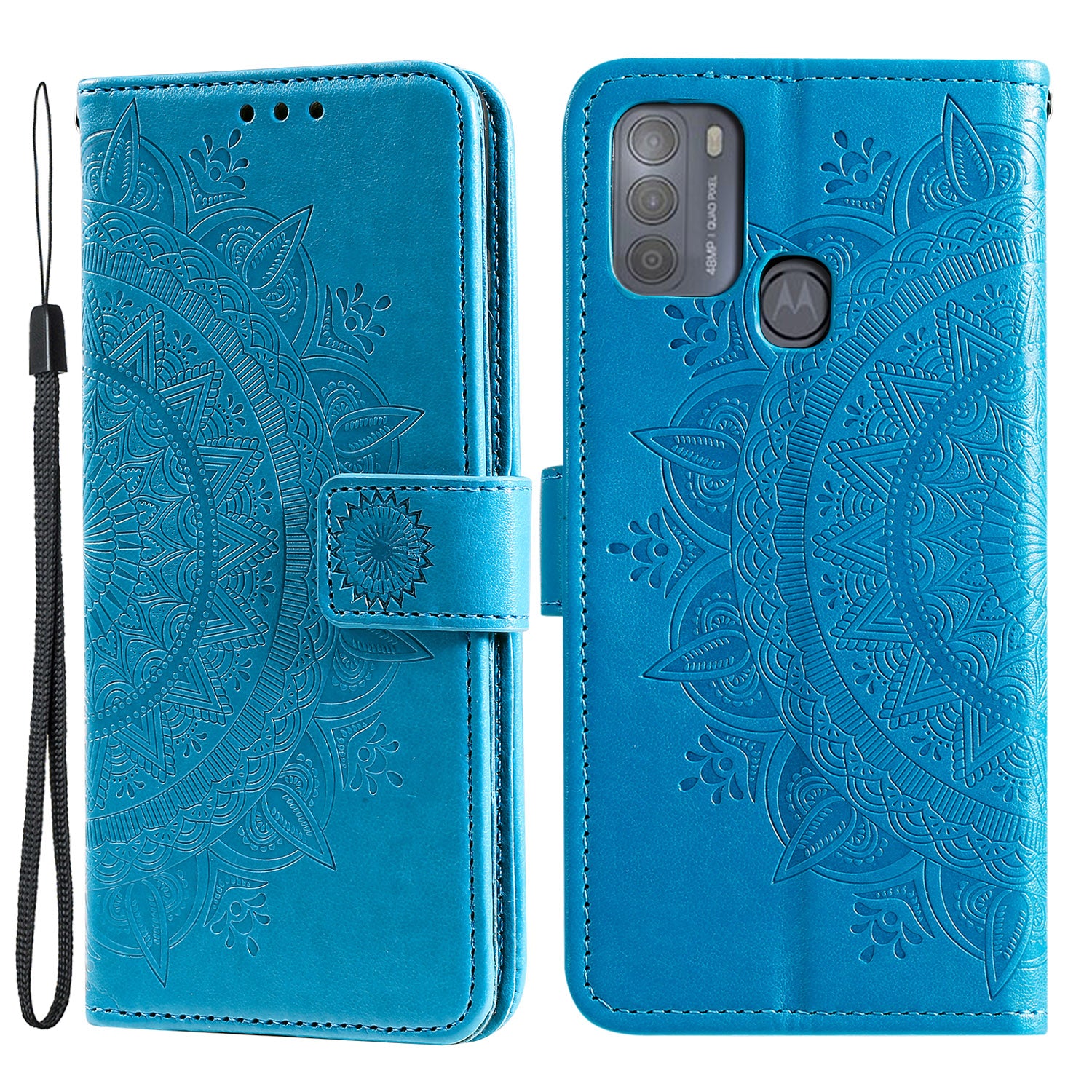 Imprinted Mandala Flower Wallet Leather Case for Motorola Moto G50