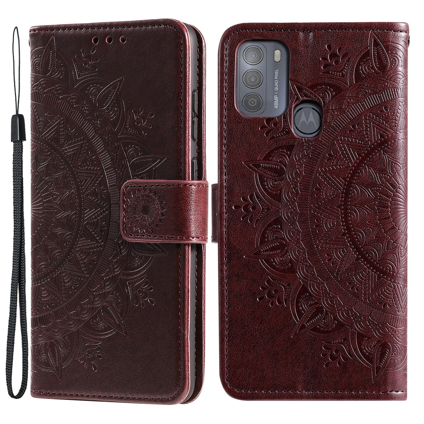 Imprinted Mandala Flower Wallet Leather Case for Motorola Moto G50