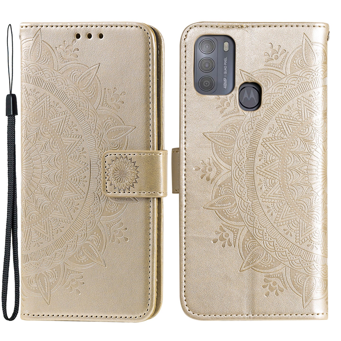 Imprinted Mandala Flower Wallet Leather Case for Motorola Moto G50