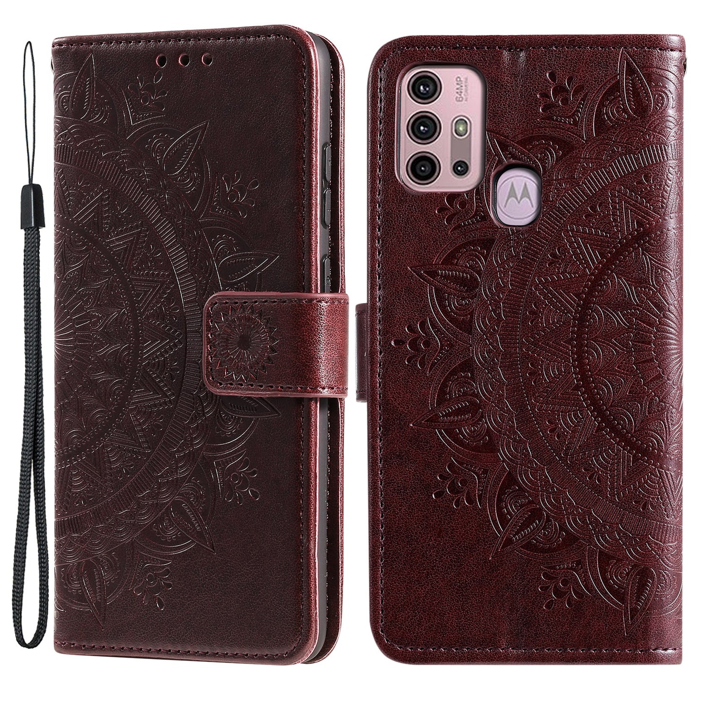 Imprinted Mandala Flower Wallet Leather Case for Motorola Moto G30/G20/G10