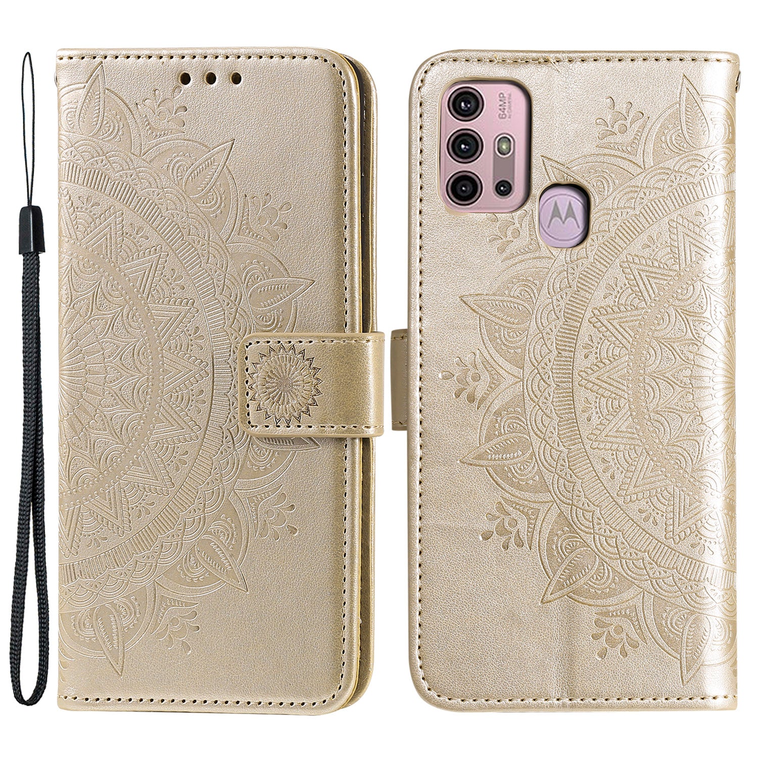 Imprinted Mandala Flower Wallet Leather Case for Motorola Moto G30/G20/G10