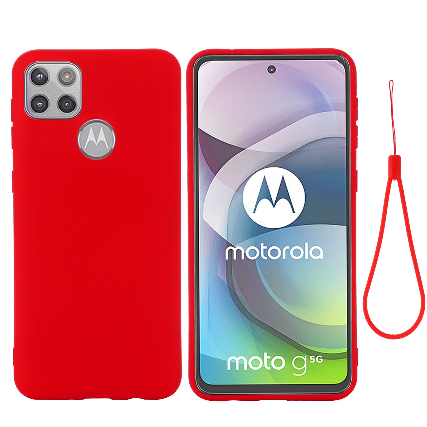 Liquid Silicone Soft Cover Case with Handy Strap for Motorola Moto G 5G