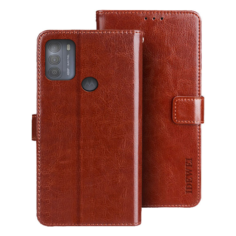 IDEWEI Folio Flip Crazy Horse Texture Leather Wallet Mobile Stand Cover Casing for Motorola Moto G50