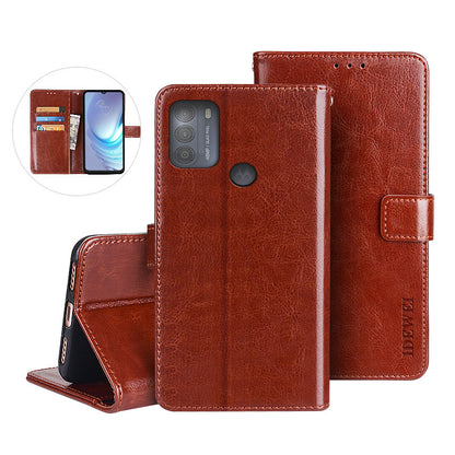 IDEWEI Folio Flip Crazy Horse Texture Leather Wallet Mobile Stand Cover Casing for Motorola Moto G50