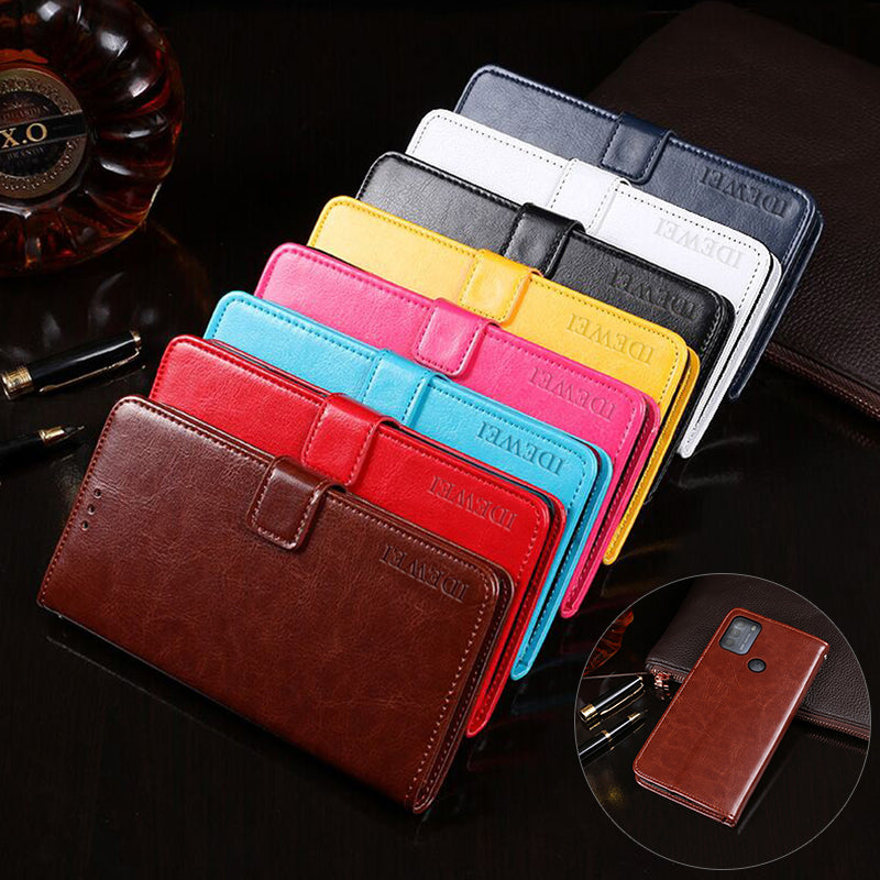 IDEWEI Folio Flip Crazy Horse Texture Leather Wallet Mobile Stand Cover Casing for Motorola Moto G50