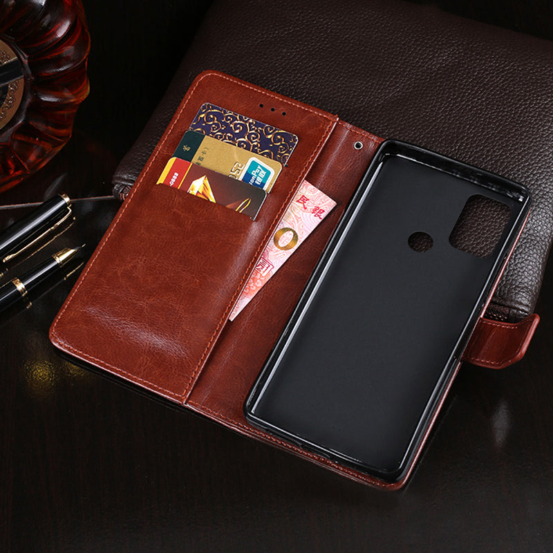 IDEWEI Folio Flip Crazy Horse Texture Leather Wallet Mobile Stand Cover Casing for Motorola Moto G50