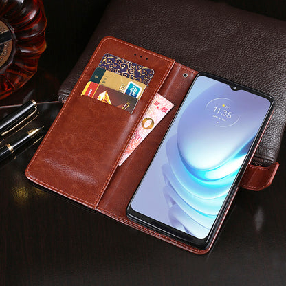 IDEWEI Folio Flip Crazy Horse Texture Leather Wallet Mobile Stand Cover Casing for Motorola Moto G50