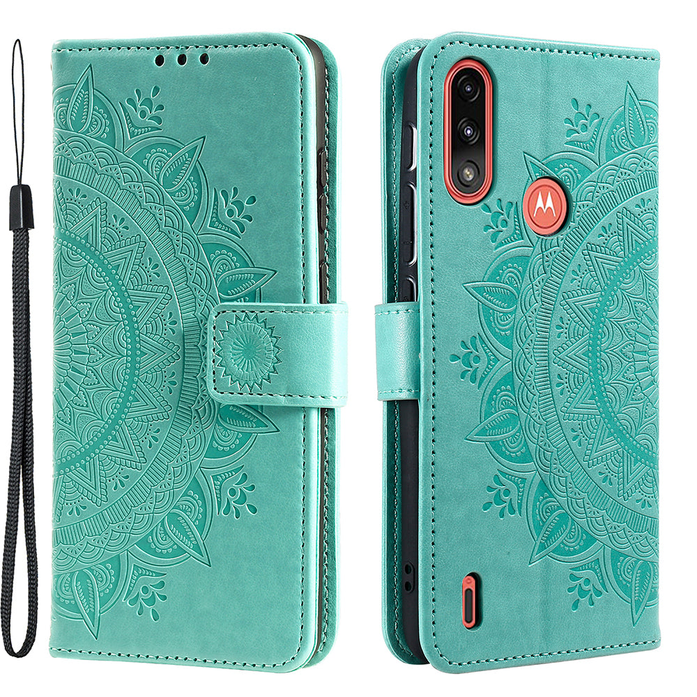 Imprinted Mandala Flower Design Wallet Leather Case for Motorola Moto E7 Power/Moto E7i Power