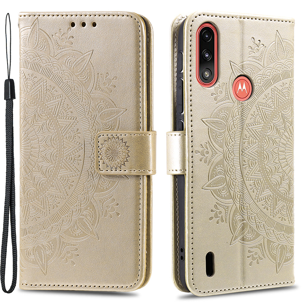 Imprinted Mandala Flower Design Wallet Leather Case for Motorola Moto E7 Power/Moto E7i Power