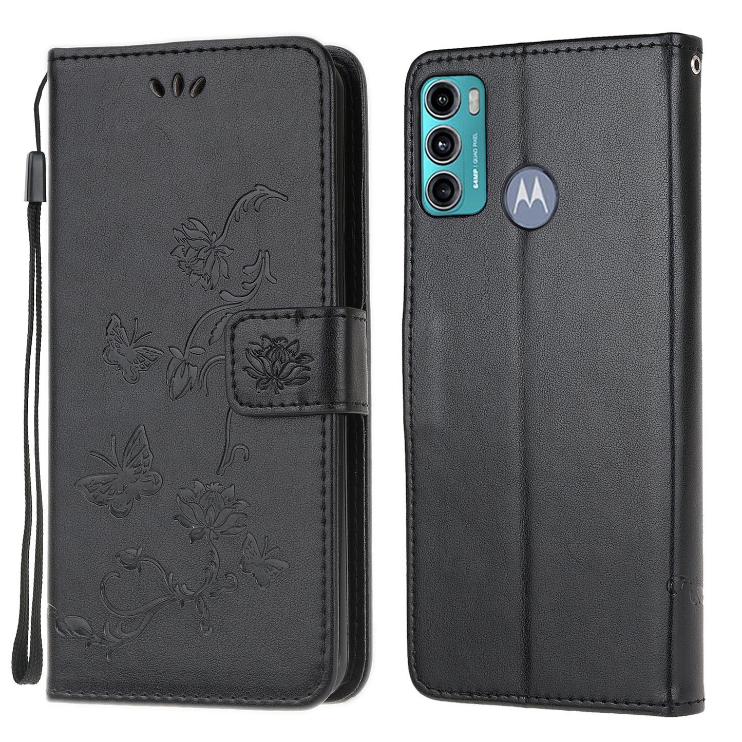 Imprint Butterfly Flower Wallet Stand Leather Mobile Phone Case for Motorola Moto G60/G40 Fusion