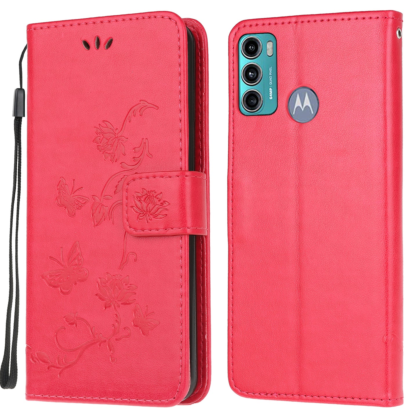 Imprint Butterfly Flower Wallet Stand Leather Mobile Phone Case for Motorola Moto G60/G40 Fusion