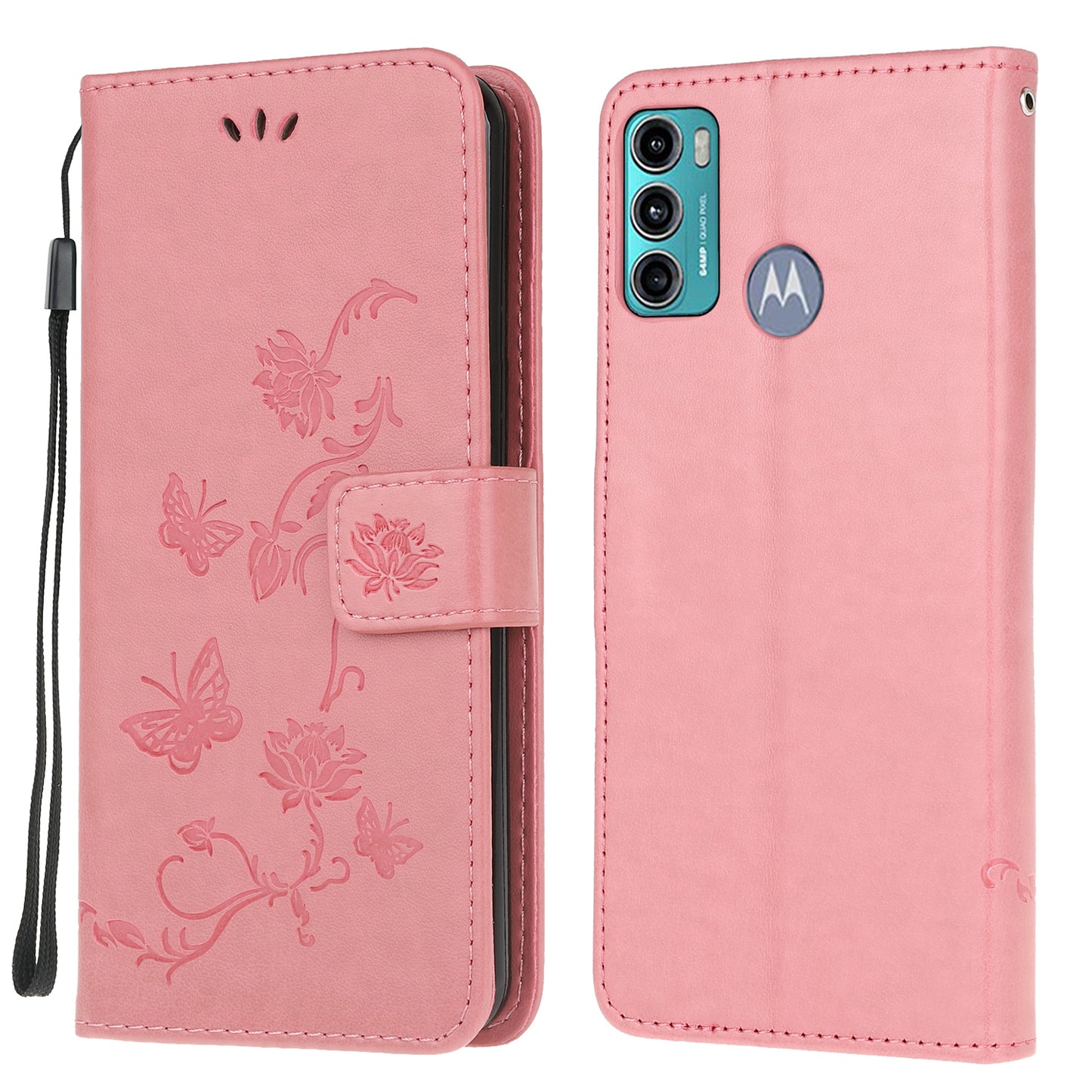 Imprint Butterfly Flower Wallet Stand Leather Mobile Phone Case for Motorola Moto G60/G40 Fusion