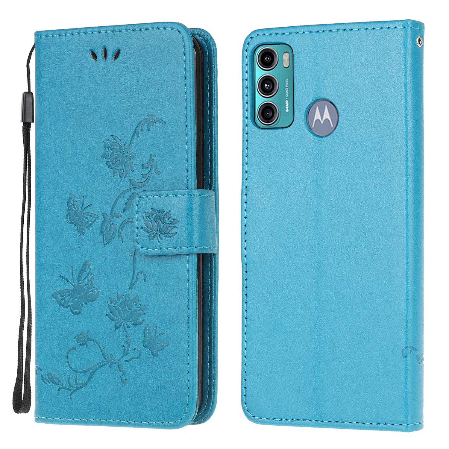 Imprint Butterfly Flower Wallet Stand Leather Mobile Phone Case for Motorola Moto G60/G40 Fusion