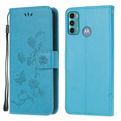 Imprint Butterfly Flower Wallet Stand Leather Mobile Phone Case for Motorola Moto G60/G40 Fusion