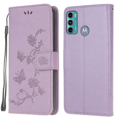 Imprint Butterfly Flower Wallet Stand Leather Mobile Phone Case for Motorola Moto G60/G40 Fusion