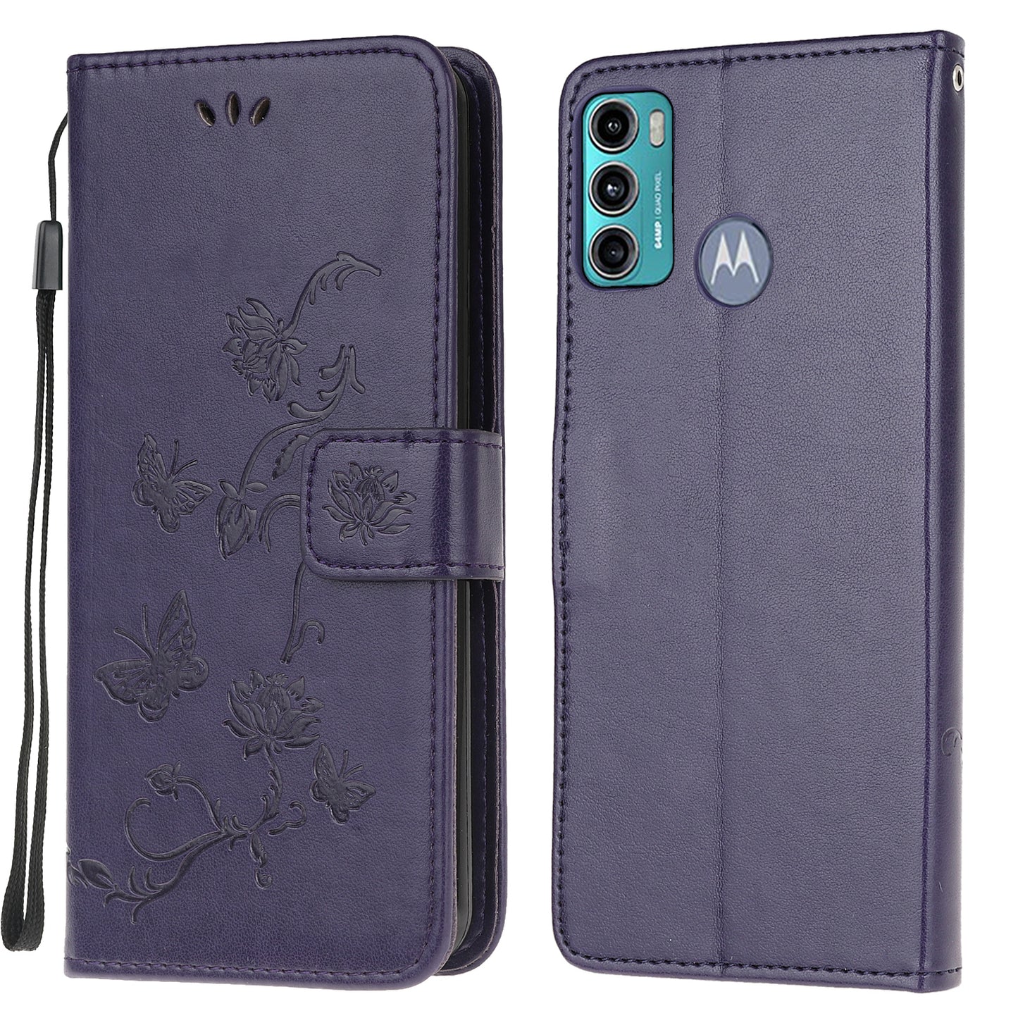 Imprint Butterfly Flower Wallet Stand Leather Mobile Phone Case for Motorola Moto G60/G40 Fusion