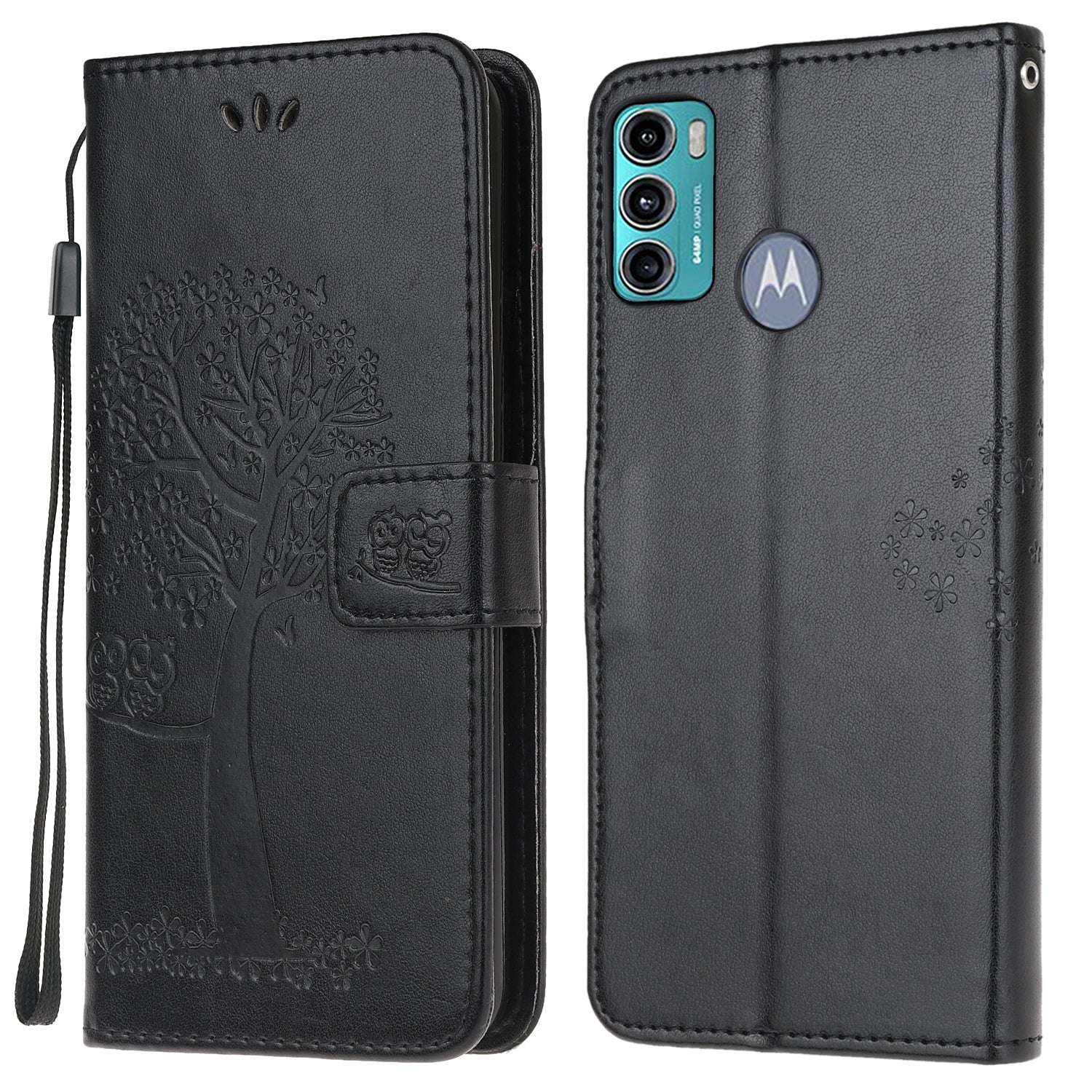 Owl Tree Pattern Imprinted Wallet Stand Leather Cover for Motorola Moto G60/G40 Fusion