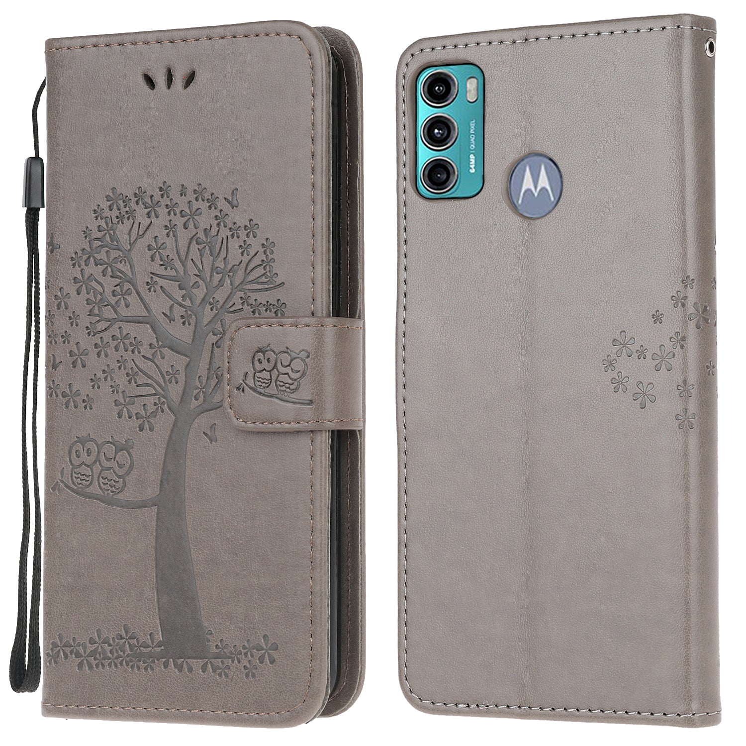 Owl Tree Pattern Imprinted Wallet Stand Leather Cover for Motorola Moto G60/G40 Fusion