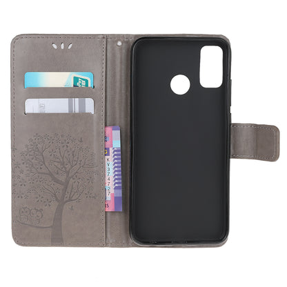 Owl Tree Pattern Imprinted Wallet Stand Leather Cover for Motorola Moto G60/G40 Fusion