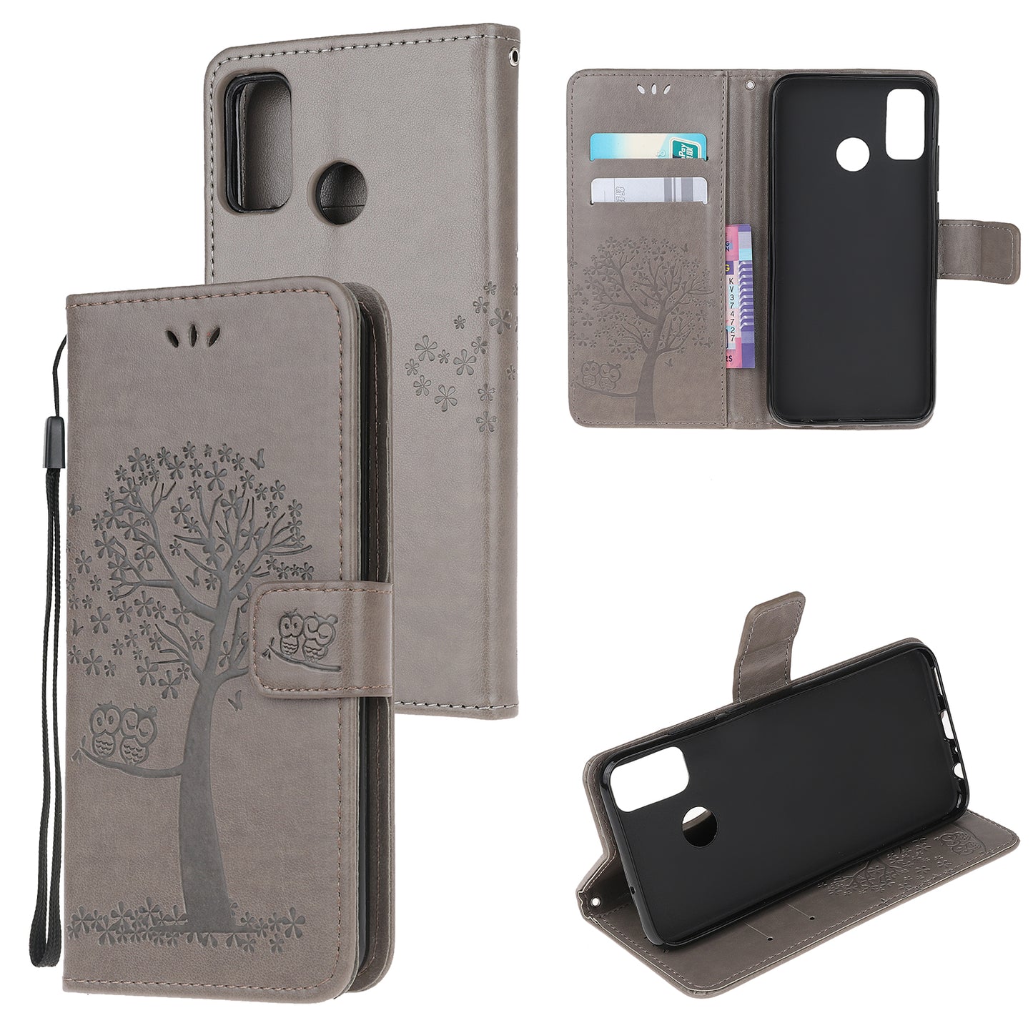 Owl Tree Pattern Imprinted Wallet Stand Leather Cover for Motorola Moto G60/G40 Fusion