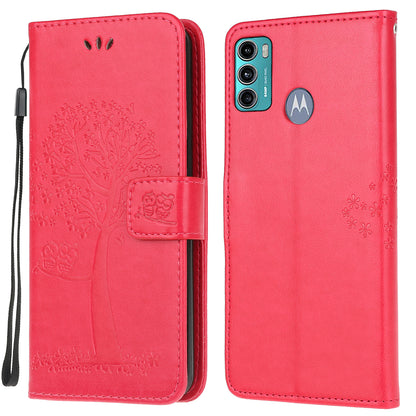 Owl Tree Pattern Imprinted Wallet Stand Leather Cover for Motorola Moto G60/G40 Fusion