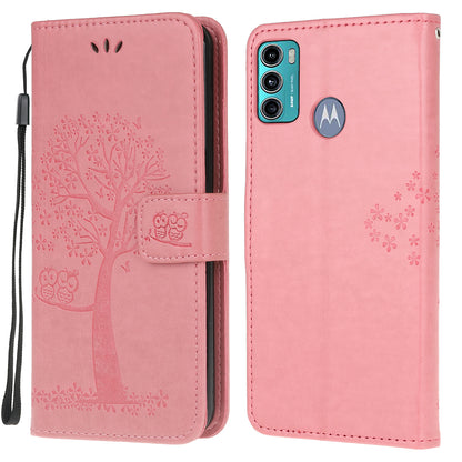 Owl Tree Pattern Imprinted Wallet Stand Leather Cover for Motorola Moto G60/G40 Fusion