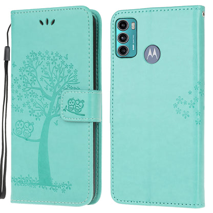 Owl Tree Pattern Imprinted Wallet Stand Leather Cover for Motorola Moto G60/G40 Fusion