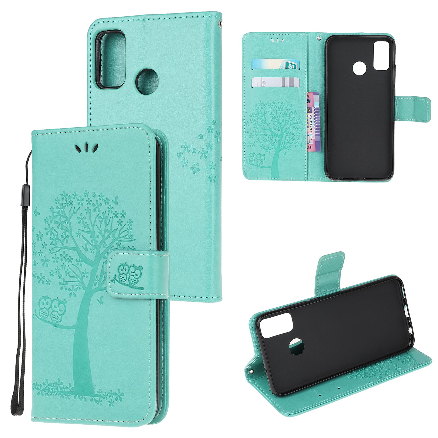 Owl Tree Pattern Imprinted Wallet Stand Leather Cover for Motorola Moto G60/G40 Fusion