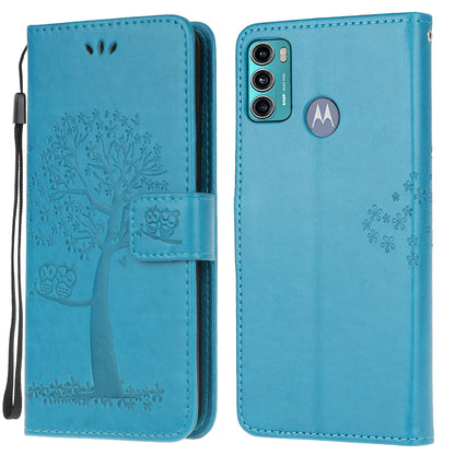 Owl Tree Pattern Imprinted Wallet Stand Leather Cover for Motorola Moto G60/G40 Fusion