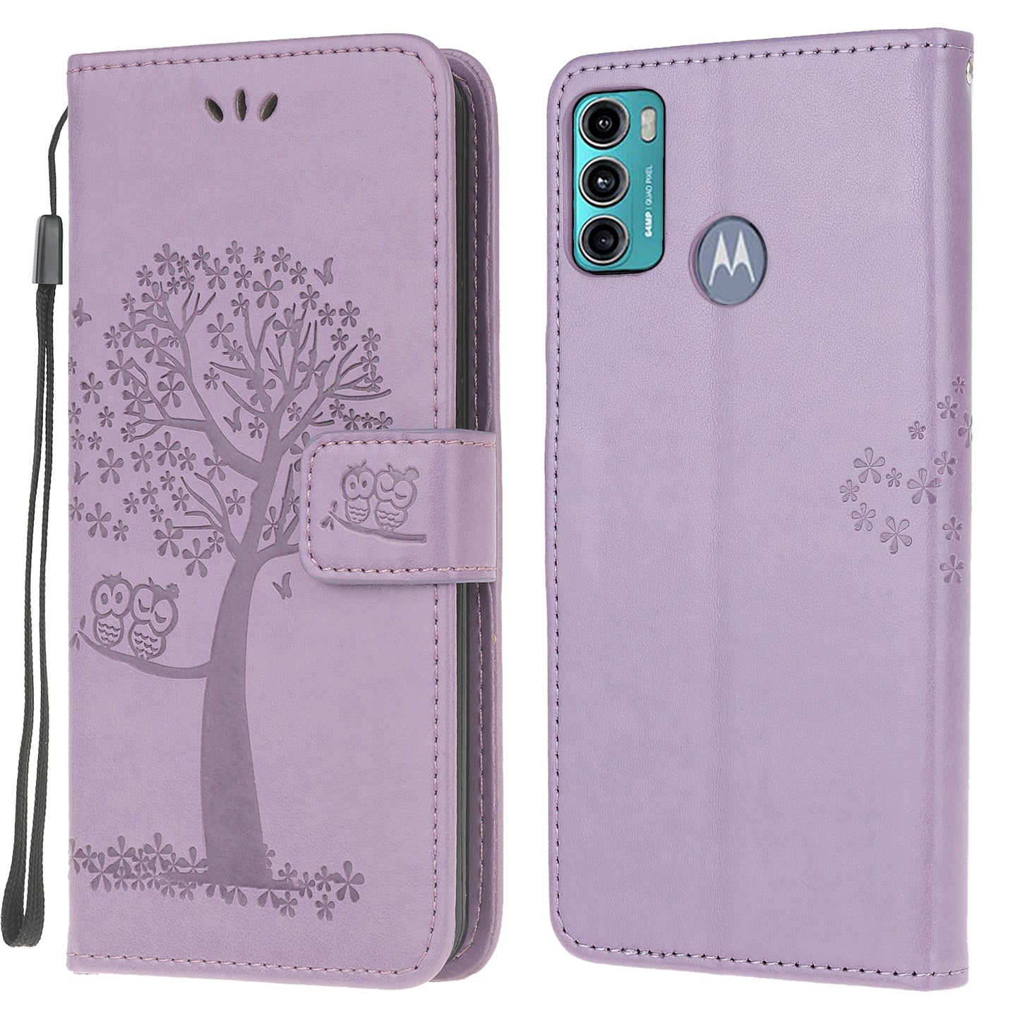 Owl Tree Pattern Imprinted Wallet Stand Leather Cover for Motorola Moto G60/G40 Fusion