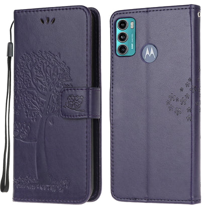 Owl Tree Pattern Imprinted Wallet Stand Leather Cover for Motorola Moto G60/G40 Fusion