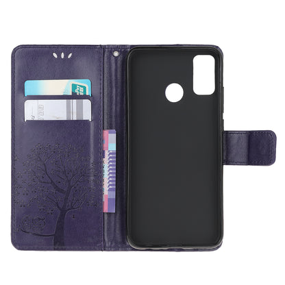 Owl Tree Pattern Imprinted Wallet Stand Leather Cover for Motorola Moto G60/G40 Fusion