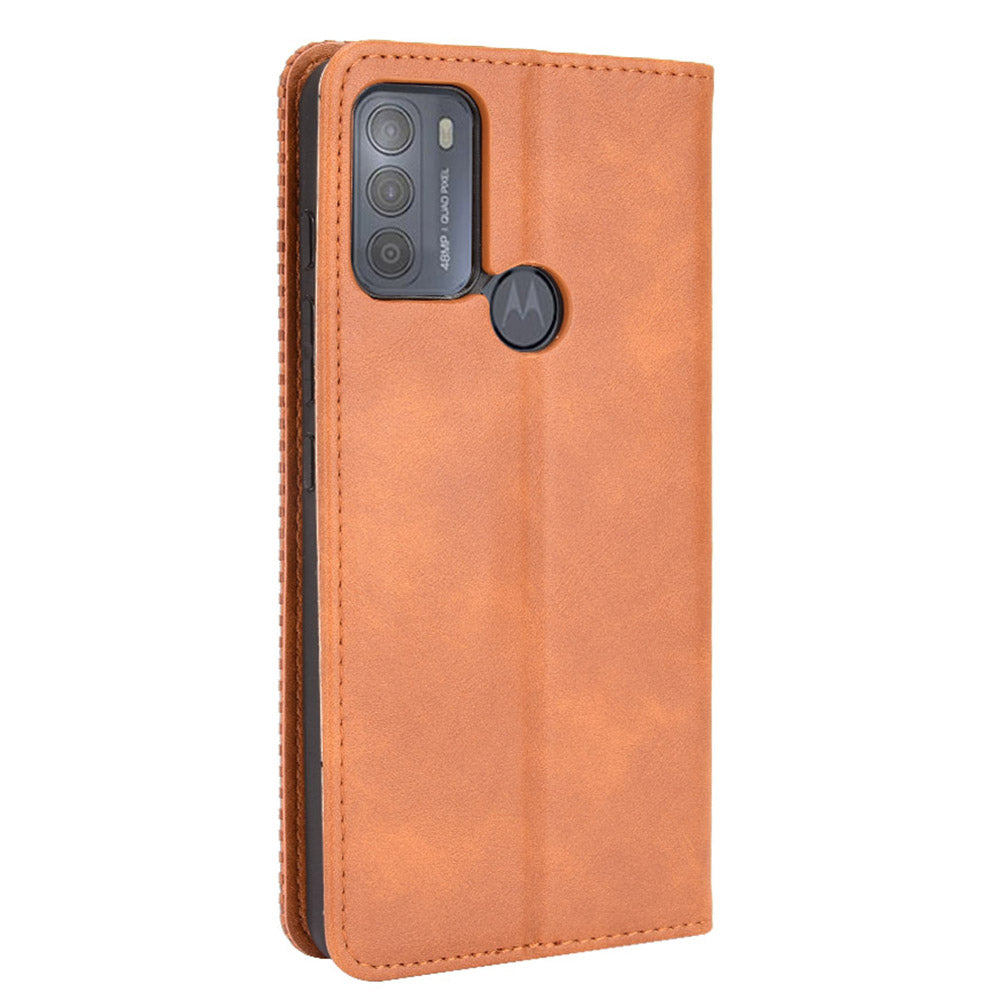 Vintage Style Phone Case Wallet Stand Magnetic Closure Leather Cover for Motorola Moto G50